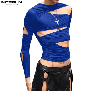 Incerun Men Vintage Casual Hollow Deconstructed Design เสื้อ…