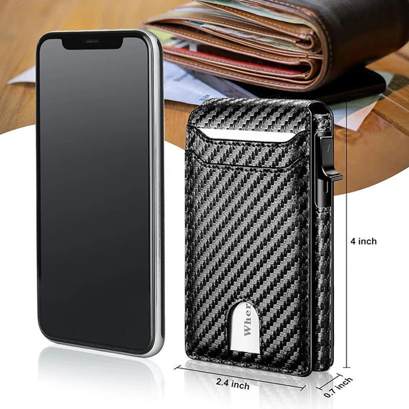กระเป๋าสตางค์ผู้ชาย RFID Anti-theft Brush Pop-up Card Holder Simple Portable Bi-Fold Aluminium Box Credit Card Holder