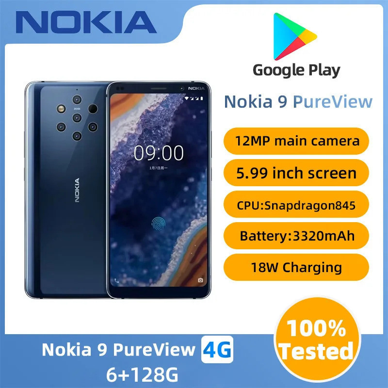 Nokia 9 PureView 4G SmartPhone CPU Qualcomm Snapdragon 845 ความจุแบตเตอรี่ 3320 mAh 12MP Cameraused 