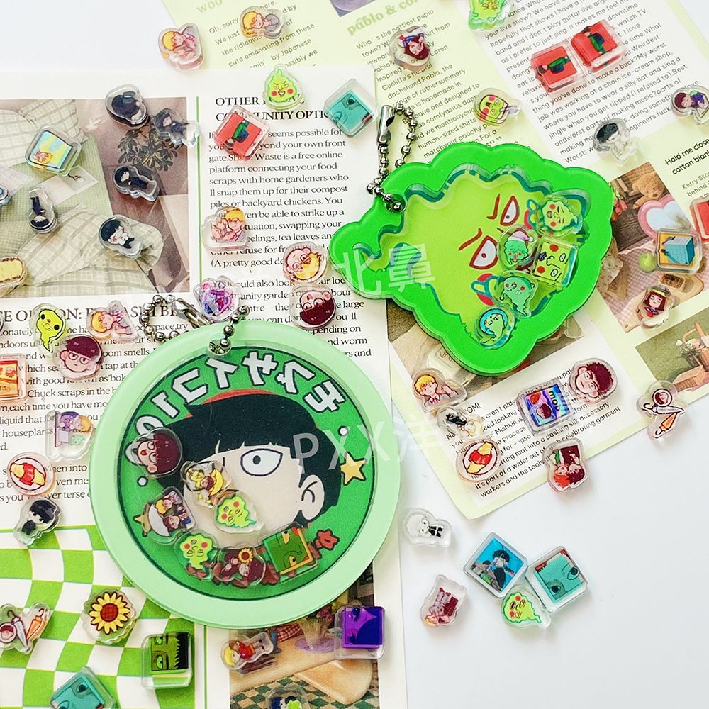 Mob Psycho Shake อะนิเมะพวงกุญแจผู้หญิง Kageyama Shigeo อะคริลิค Key Chain Man Ekubo Shaker Key แหวน
