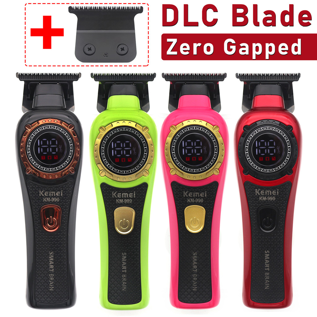 Kemei KM-999 Hair Trimmer สําหรับชาย DLC T-Blade Zero Gapped จอแสดงผล LED ไร้สาย USB Professional Ha