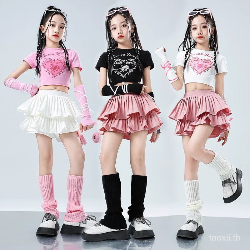 ชุดเต้นรำแจ๊สสำหรับเด็กผู้หญิง ชุดเต้นรำสตรีทสำหรับเด็ก ชุดการแสดงทันสมัยสำหรับเด็ก สไตล์ฮิปฮอปแจ๊ส