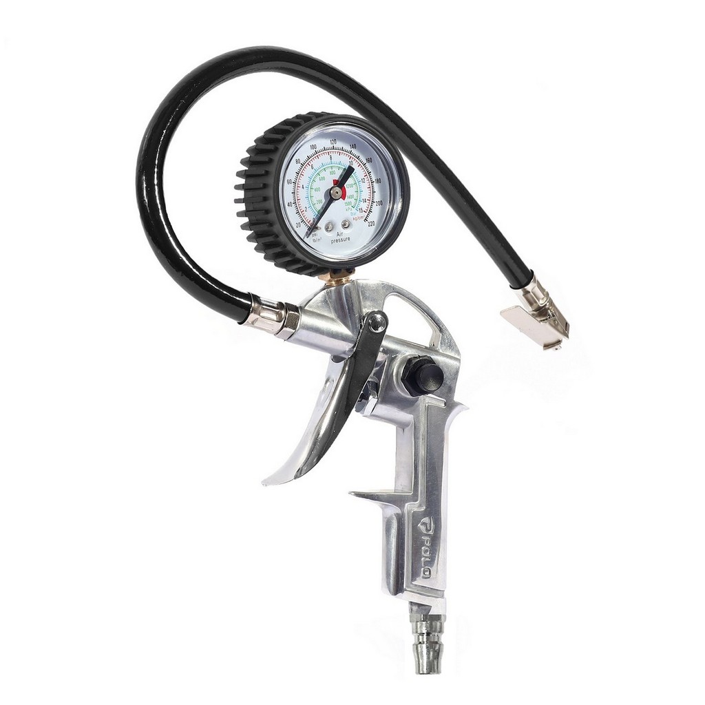 POLO หัวเติมลมอลูมิเนียมพร้อมเกจ์วัดลม ยาว 38 ซม รุ่น TG-3 แรงดันสูงสุด 10 Bar (145 PSI) แข็งแรง ทนทาน (โปโล)