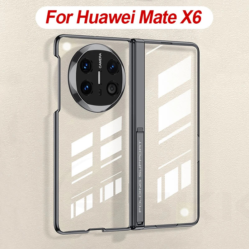 บานพับแม่เหล็กยืนเคสใสสําหรับ Huawei Mate X6 X5 กระจกหน้าจอด้านนอกหรูหราชุบพลาสติกสําหรับ Huawei Mat
