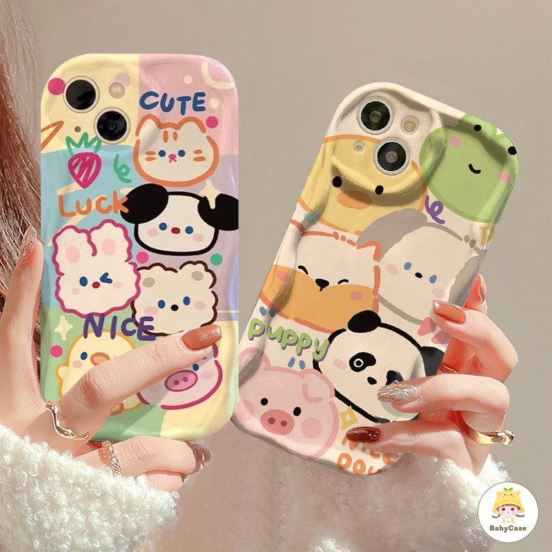การ์ตูนลูกแมวลูกสุนัขกระต่ายน่ารักแพนด้ากบและเป็ด iPhone 15 11 13 12 14 Pro Max 7Plus XR X XS Max 7 8 Plus 12 13 mini