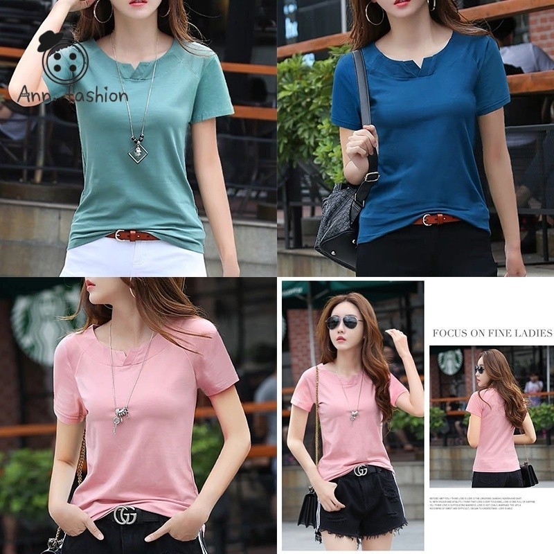 Ann เสื้อยืดแฟชั่นผู้หญิงสไตล์เกาหลี คอจีน แขนสั้น ทรงสวยเซ็กซี่ ใส่สบาย รุ่นนี้ยอดฮิต ขายดี ให้ทรงสวย#562