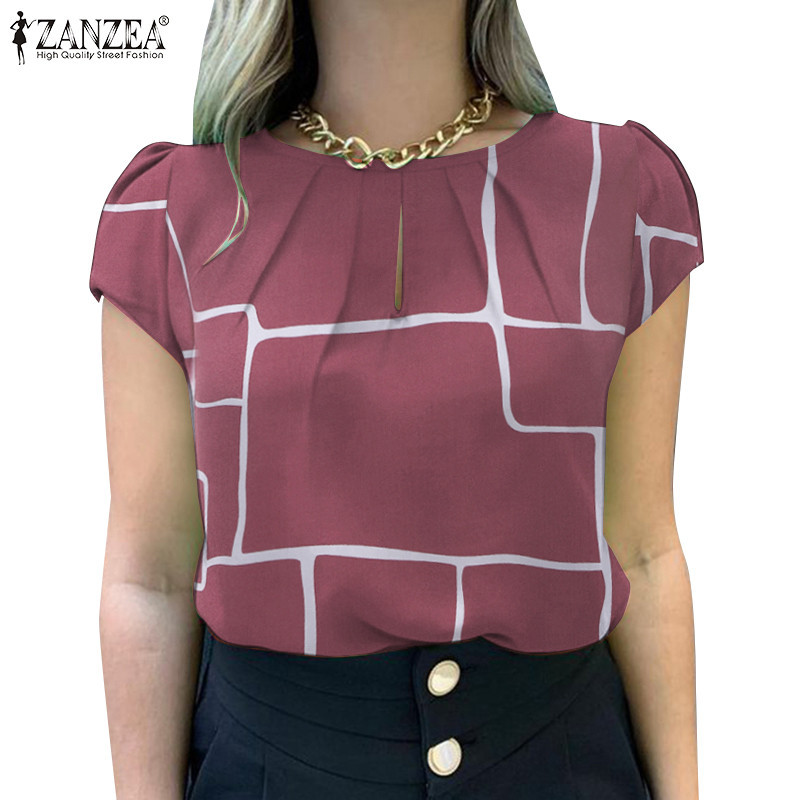 Zanzea เสื้อเบลาส์ คอกลม แขนสั้น จับจีบ สไตล์วินเทจ สําหรับผู้หญิง