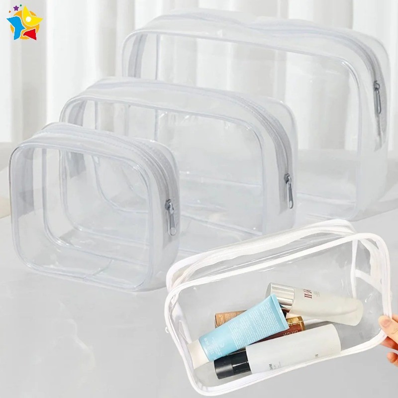 [ลดกระหน่ํา] กระเป๋าเครื่องสําอาง PVC แบบใส กันน้ํา มีซิป สําหรับเดินทาง