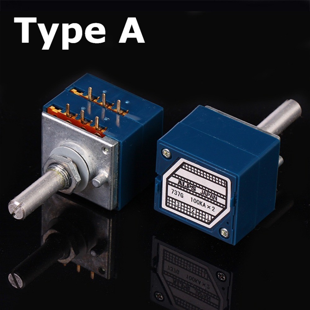 โพเทนชิโอมิเตอร์สวิตช์โรตารี่ 10K 20K 50K 100K 250K 500K ALPS RK27 10~500KAX2 6Ppin