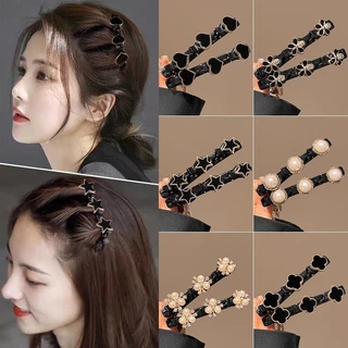 2 ชิ้น เซต แฟชั่นเกาหลี สไตล์ใหม่ สวยงาม อารมณ์ ขี้เกียจ ถัก กิ๊บ ด้านข้าง เรียบ กิ๊บติดผม เครื่องประดับผม