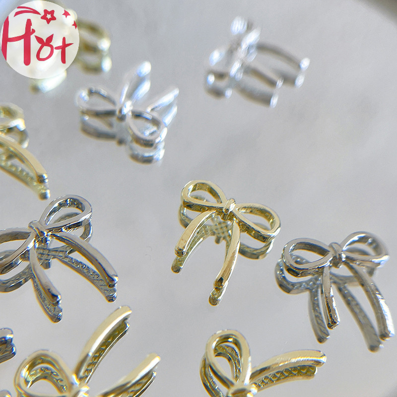 Ge ริบบิ้นโบว์ 3D สีเงิน/ทอง สําหรับตกแต่งเล็บ DIY 10 ชิ้น