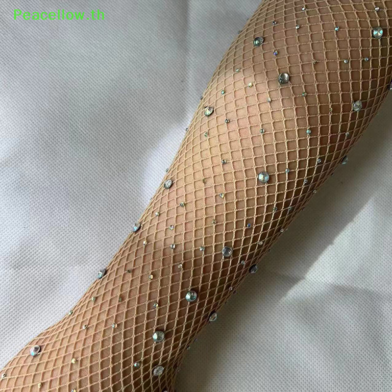 Peacellow ถุงมือตาข่าย ประดับเพชรเทียม พลอยเทียม ยืดหยุ่น เซ็กซี่ อุปกรณ์เสริม สําหรับตกปลา เทศกาล TH