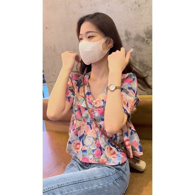 Xiao เสื้อเชิ้ตแขนสั้น ลายดอกไม้ สไตล์ฝรั่งเศส ไฮเอนด์ 6U4W แฟชั่นฤดูร้อน สําหรับผู้หญิง