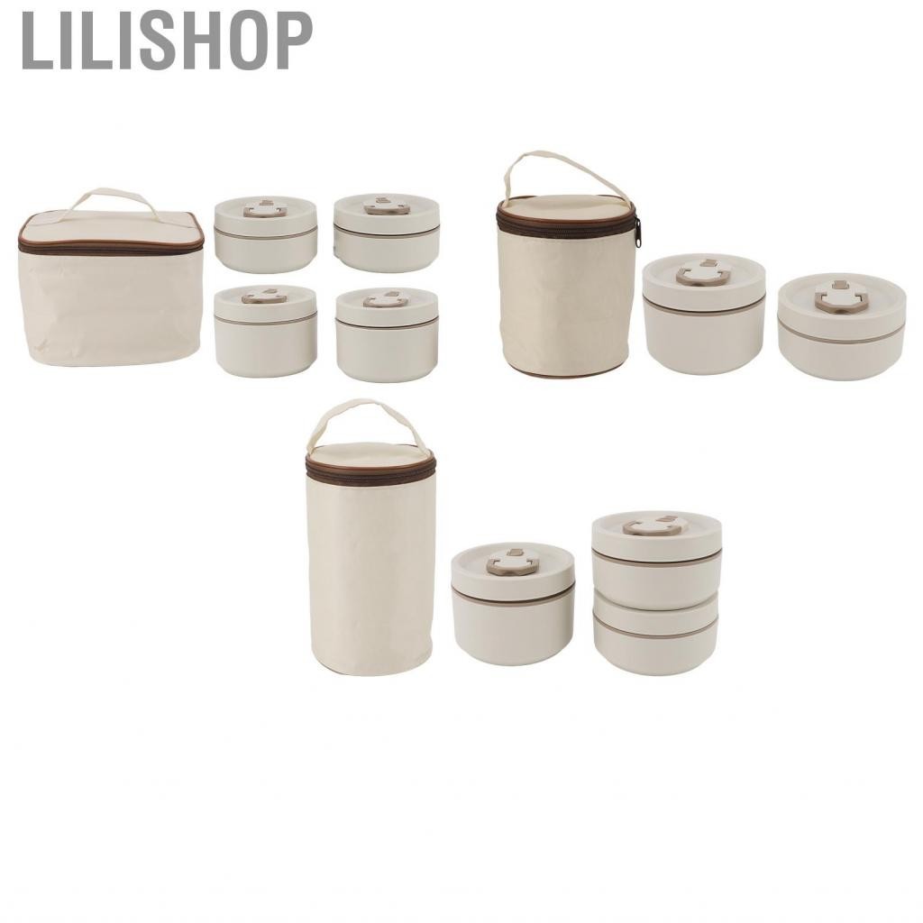 Lilishop Insulated Lunch Box Set with Thermal Bag Round Sealed 304 Stainless Steel Bento Food Container