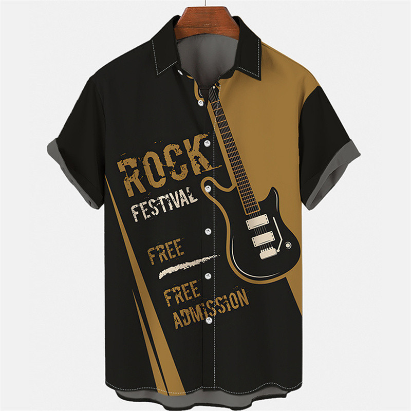 เสื้อเชิ้ตฮาวาย แขนสั้น พิมพ์ลายเพลงร็อค 3 มิติ ลําลอง โอเวอร์ไซซ์ หลากสี เหมาะกับฤดูร้อน สําหรับผู้ชาย