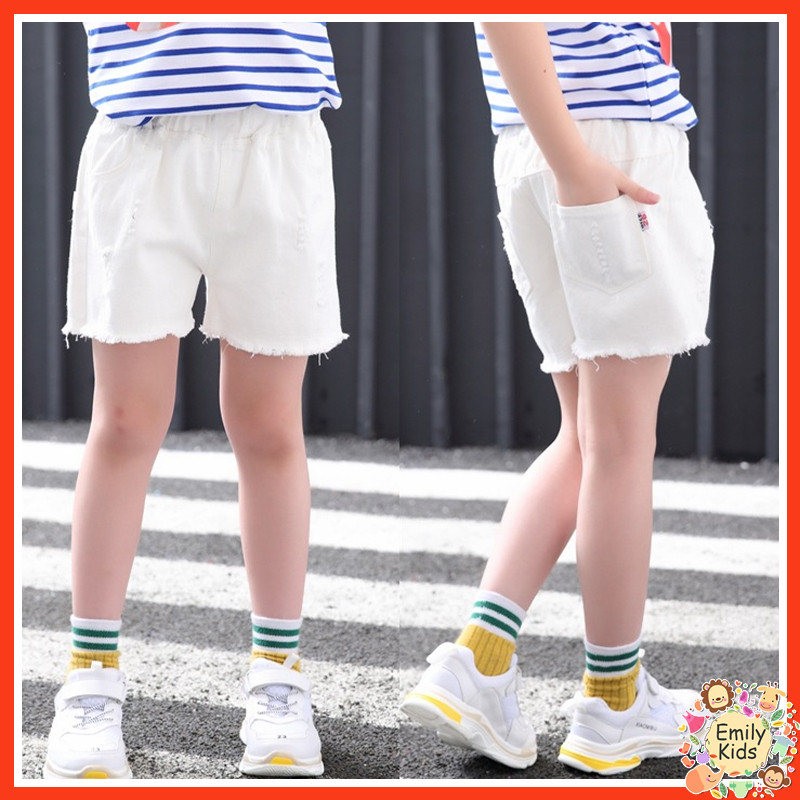 พร้อมส่ง Kids Fashion RAYA Denim Shorts กางเกงขาสั้นยีนส์สีขาวลําลองสําหรับเด็กทารก 3-14 Yrs Old