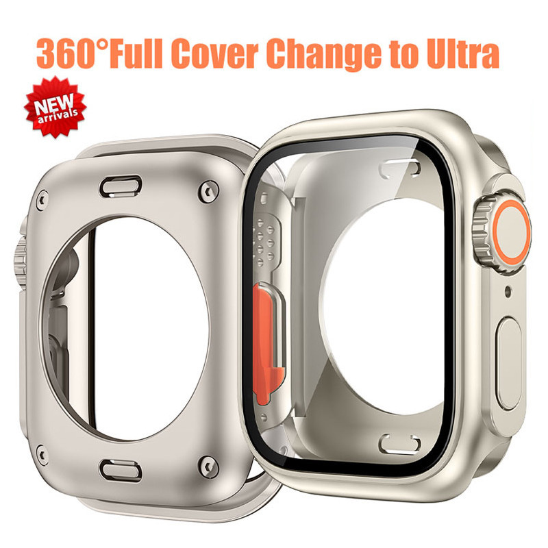 เคสกระจกนิรภัยกันรอยหน้าจอ 360 องศา สําหรับ Apple Watch 45 มม. 44 มม. 42 มม. 41 มม. 40 มม. 38 มม. IWatch Series 9 8 7 6 SE 5 4 3 2 1