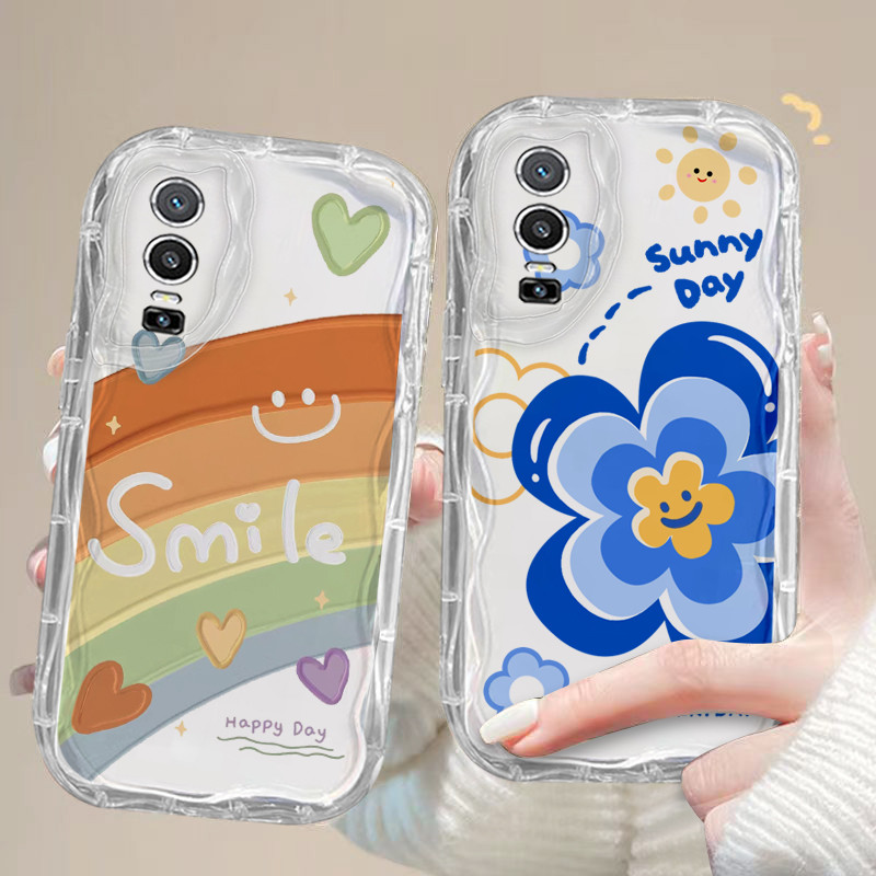 เคส Vivo Y76 Y76S 5G ใส นิ่ม เคส ความรู้สึกสูง หยัก แมว ดอกไม้ สายรุ้ง เคสโทรศัพท์