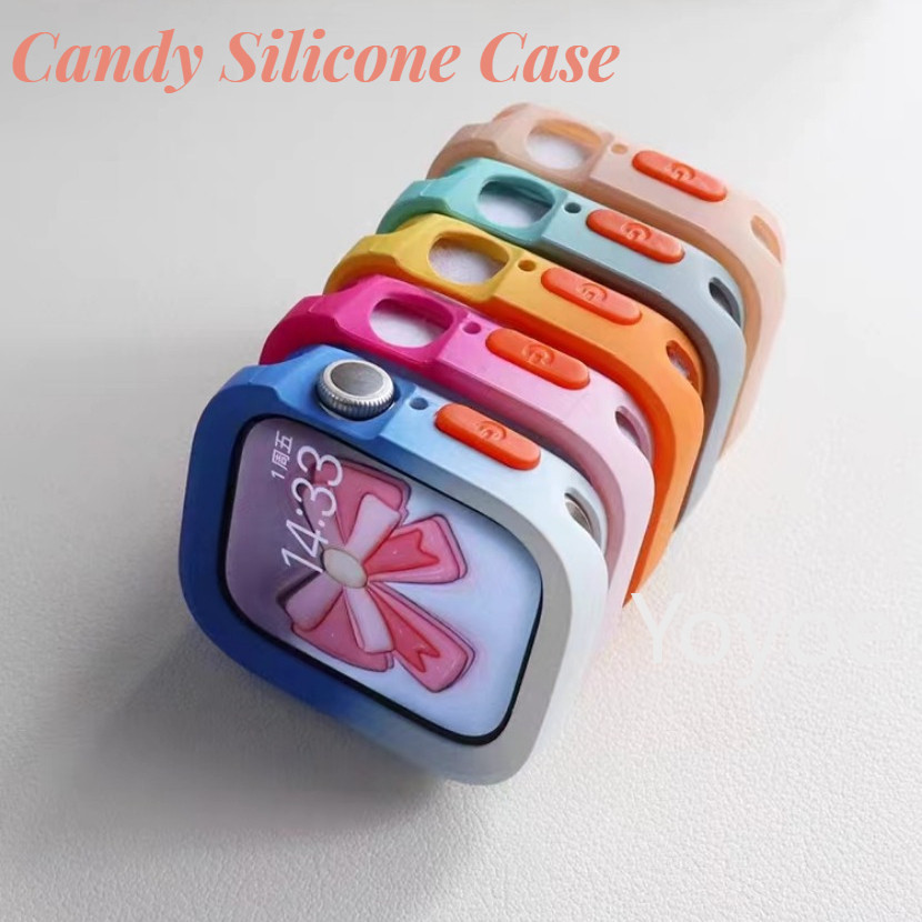 เคสซิลิโคน TPU สีแคนดี้ สําหรับ Apple Watch Series 9 8 7 45 มม. 41 มม. SE 6 5 4 44 40 iwatch Ultra 2 49 มม.