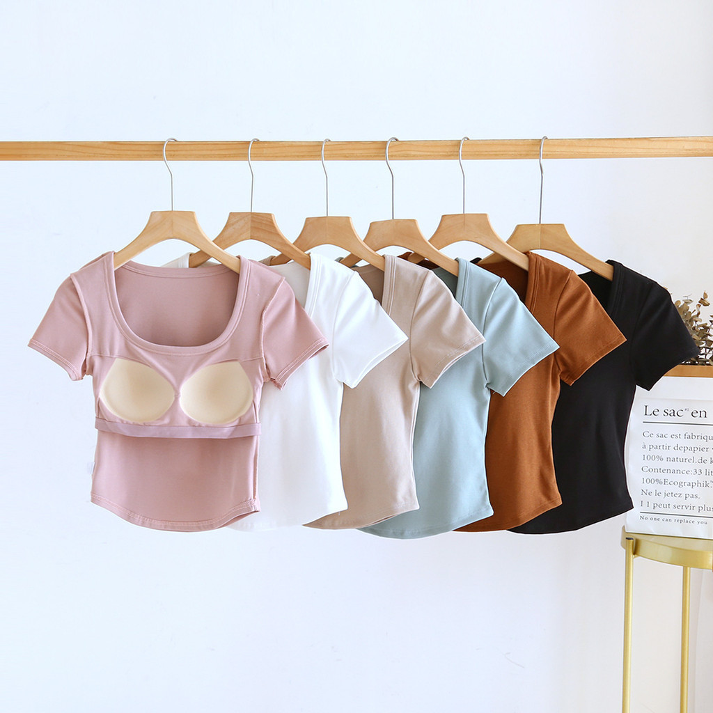 เสื้อครอปท็อปลําลอง คอสี่เหลี่ยม ทรงโค้ง แต่งชายไม่สม่ําเสมอ สําหรับผู้หญิง 2 in 1