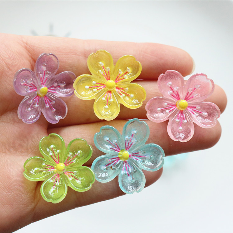 10 ชิ้น ใส พีช ดอกซากุระ เรซิน ด้านหลังแบน ดอกไม้ DIY เครื่องประดับ รู รองเท้า หัวเข็มขัด แฮนด์เมด อุปกรณ์เสริม