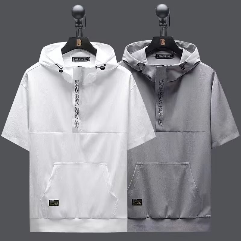 เสื้อกีฬาแขนยาวครึ่งแขน มีฮู้ด สไตล์เกาหลี แฟชั่นฤดูร้อน สําหรับผู้ชาย