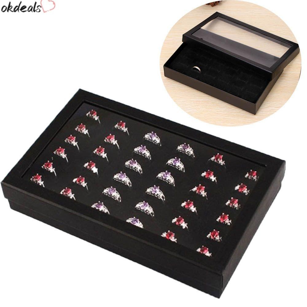 OKDEALS Ring Storage Case Show Case Container Portable Ring Ear Stud Display Jewelry Organizer Holde