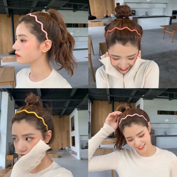 ที่คาดผม Bandana Scrunchy Doff Wave Matte Womens Korean Style Large Zigzag Motif Wave Shaped Headban