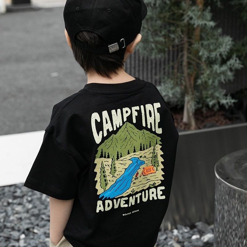เสื้อยืดแขนสั้น ผ้าฝ้าย 100% พิมพ์ลาย ทรงหลวม สไตล์ญี่ปุ่น แฟชั่นฤดูร้อน สําหรับเด็กผู้ชาย 2024