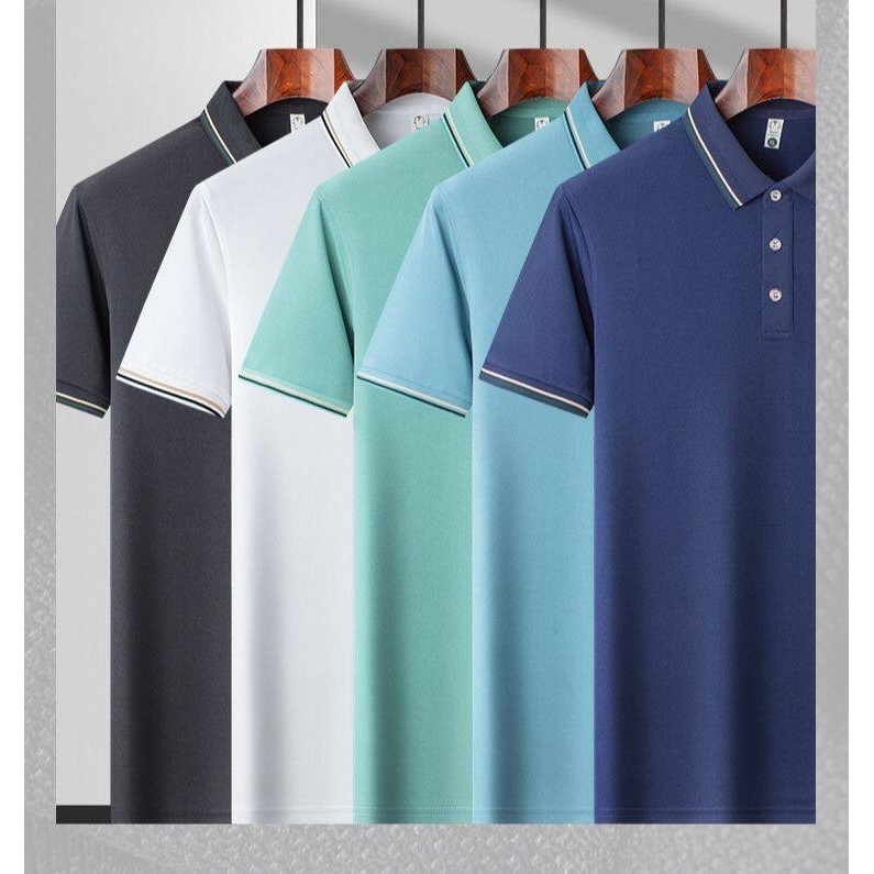 MNO.9 Polo 9588 เสื้อโปโล สีพื้น สีล้วน ทรงสลิม มีกระดุมคอ เสื้อแขนสั้นชาย2024 เสื้อฤดูร้อน เนื้อผาบ