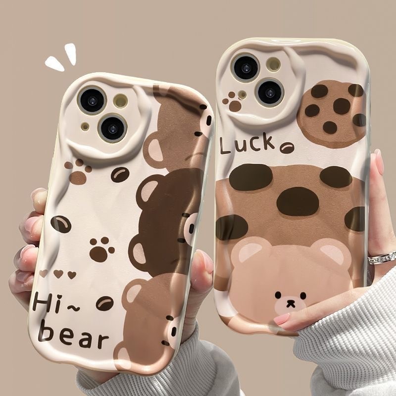 เข้ากันได้ iPhone 11 13 FOR iPhone14 15 12 pro max 7 8 Plus X XR XS Max 12 13MINI คุ้กกี้หมีคุ้กกี้ TPU กรณีซิลิโคนนุ่ม