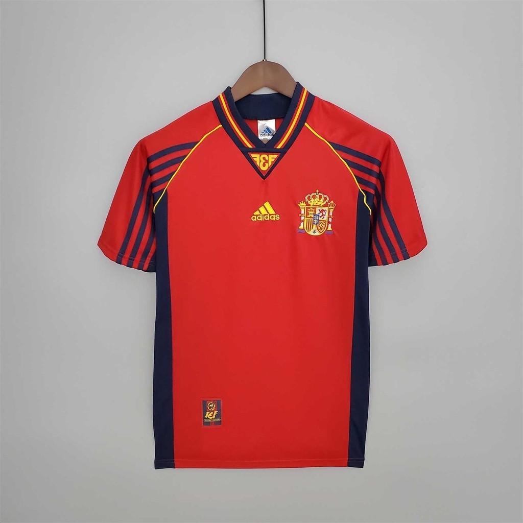 เสื้อกีฬาแขนสั้น ลายทีมชาติฟุตบอล Spain 1998 ชุดเหย้า สไตล์เรโทร