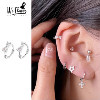 We Flower ต่างหูห่วงเงิน 925 ประดับโบว์คริสตัล สไตล์เกาหลี เ…