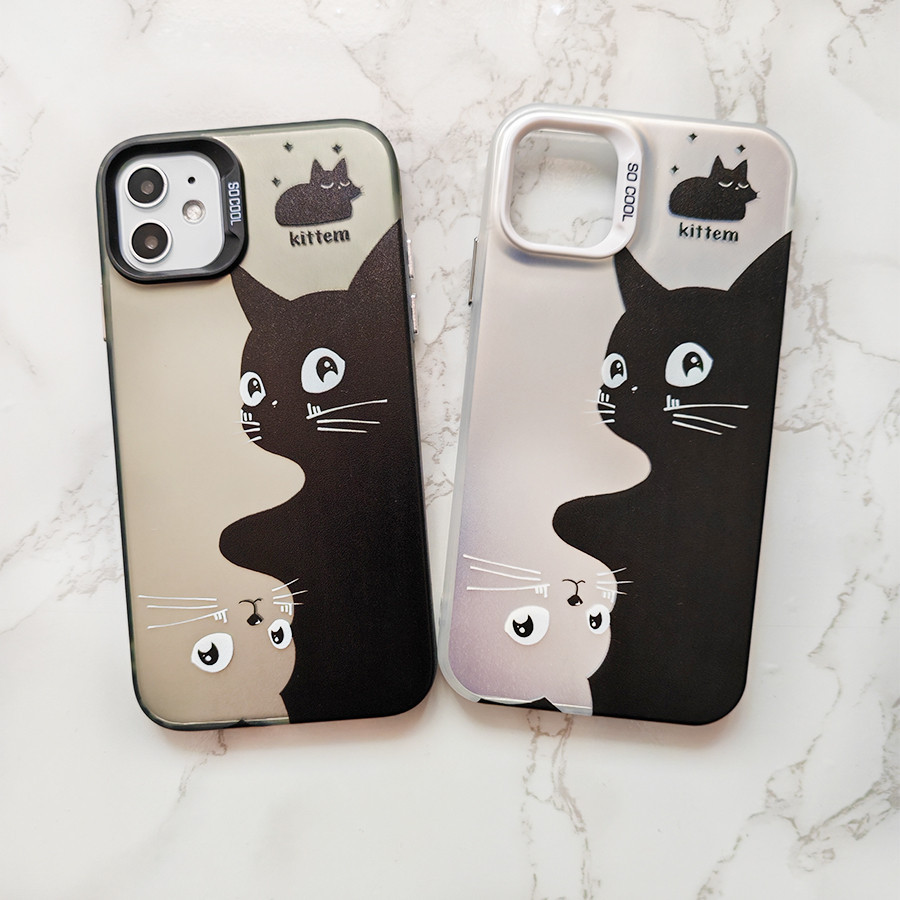 เคส Oppo RENO 8T 7Z 8Z 8 5 6 A79 A16 A55 A54 7 PRO 5G 4G ซิลิโคนน ่ ารักสีดําสีขาวแมว IMD โทรศัพท ์ กรณีฝาครอบ