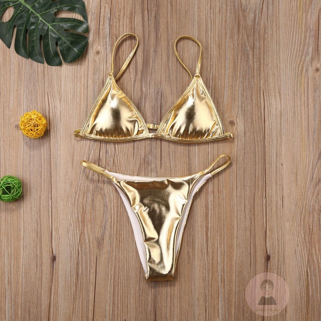 Dre-ชุดบิกินี่สีทึบ Shine Gold สําหรับผู้หญิง