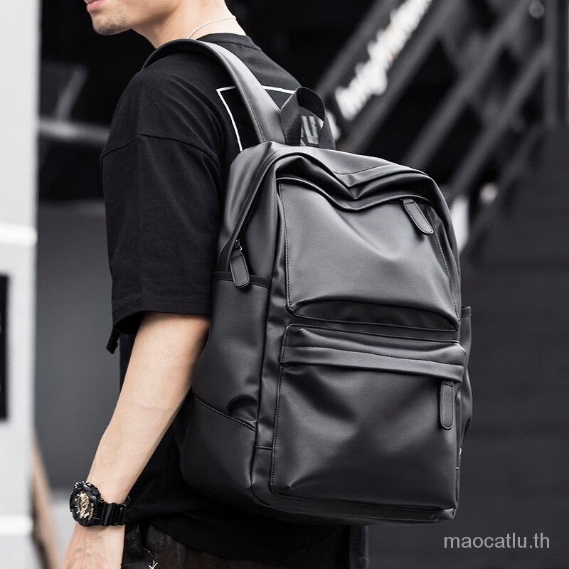 My Trendy Backpack Men's Casual Computer Backpack Men's Leather Commuter Travel Travel Backpack Korean Style College Students Bag Black