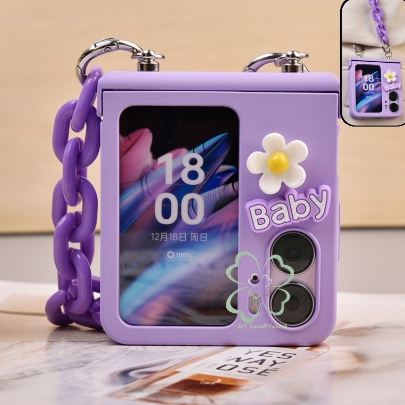 เคสแข็ง ลายดอกไม้ 3D กันกระแทก พร้อมสายโซ่คล้องข้อมือ