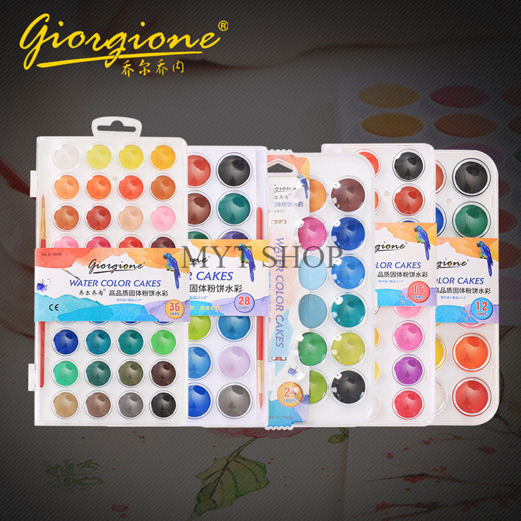 ชุดสีน้ำ สีน้ำตลับ พกพาสะดวก Giorgione 12/24/36/48 สี แถมฟรี! พู่กัน 1 ด้าม สินค้าพร้อมส่งในไทย