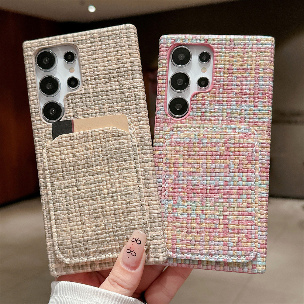 เคสโทรศัพท์มือถือ ลายตารางสาน พร้อมช่องใส่บัตร หรูหรา สําหรับ Samsung Galaxy S24 Ultra S23 S22 Plus