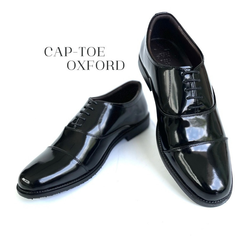 รองเท้าคัทชู Cap Toe Black OXFORD หนังแท้ขัดเงา รองเท้างานแต่ง คัชชูหนังแท้ สีดำ ใส่ออกงาน ใส่ทำงาน เปลี่ยนไซส์ฟรี