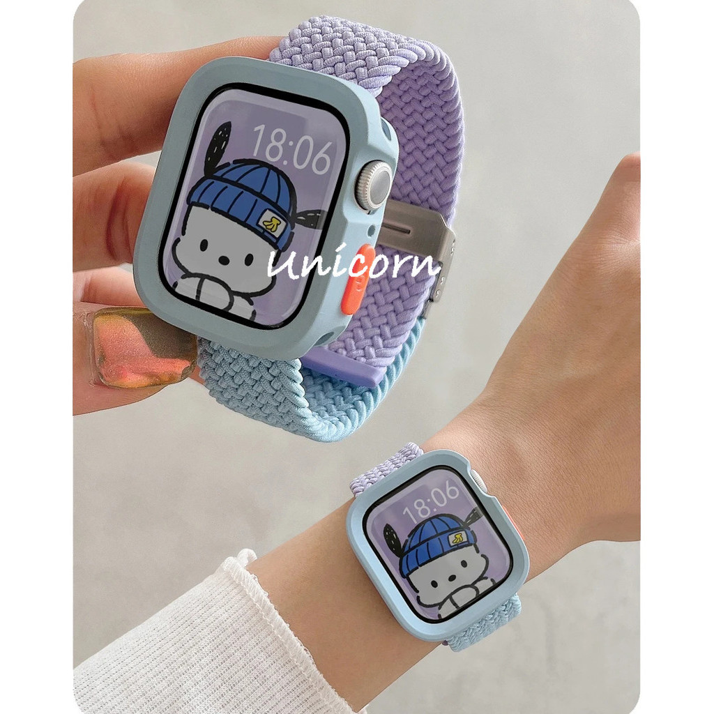 เคสซิลิโคน สีแคนดี้ พร้อมสายคล้อง สําหรับ Apple watch Series 9 8 7 45 มม. 41 มม. Band SE 6 5 4 44 40 i-watch Ultra 2 49 มม.