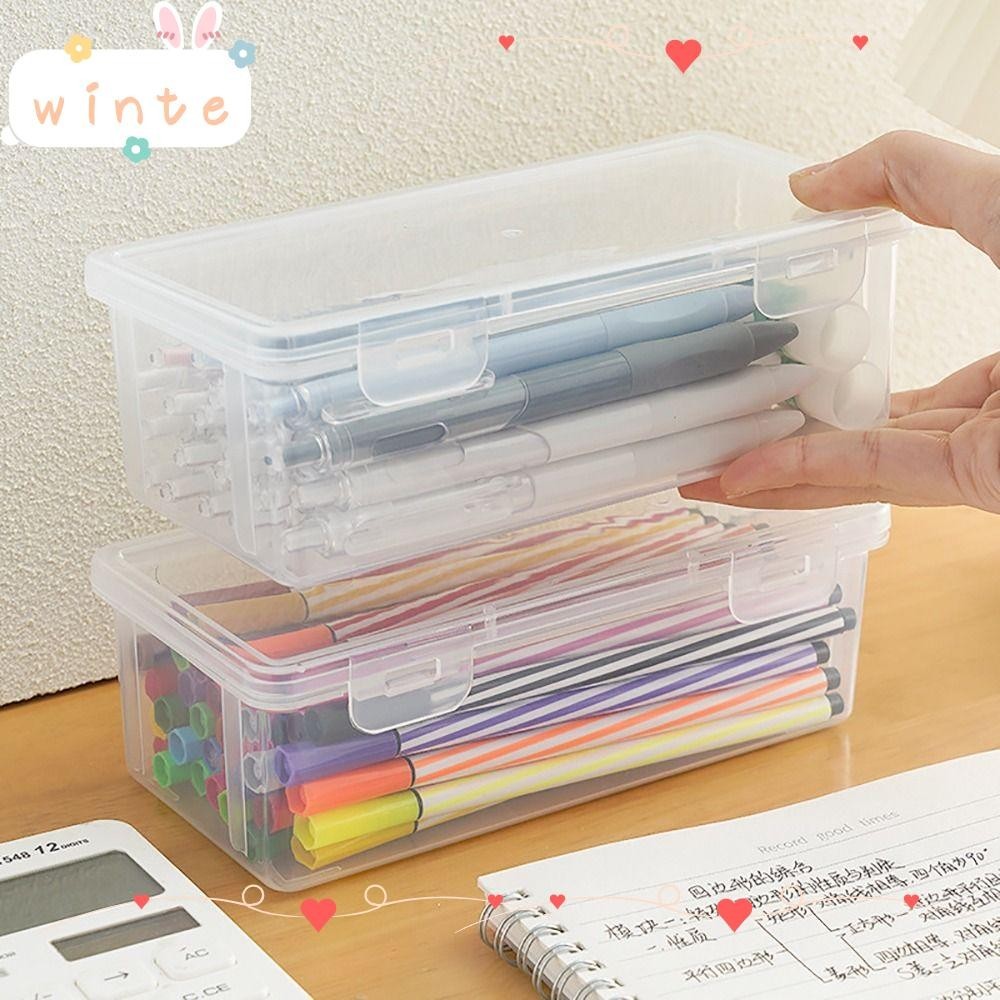 Winte กล่องดินสอ พลาสติกใส ความจุขนาดใหญ่ ทนทาน กันน้ํา สําหรับใส่เครื่องเขียน 1 ชิ้น