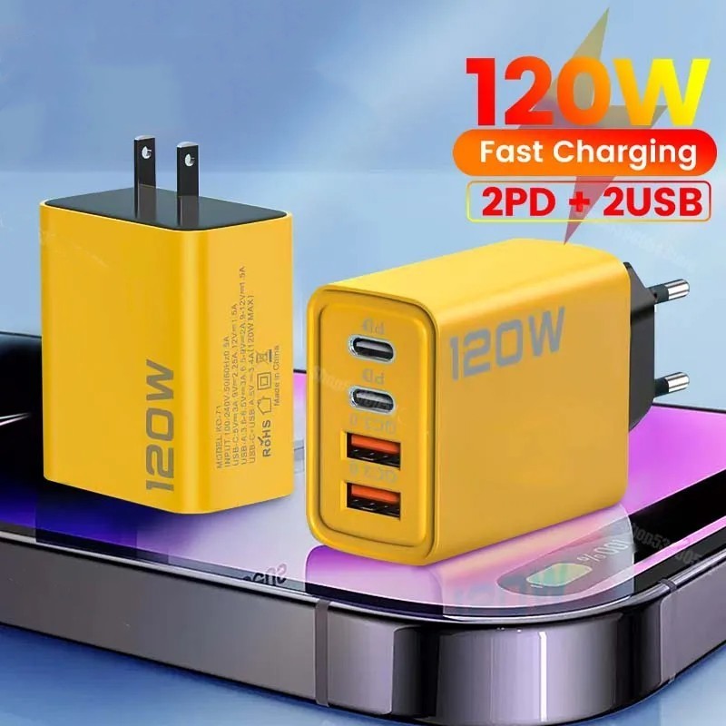 Elough อะแดปเตอร์ชาร์จโทรศัพท์มือถือ 120W Type C ชาร์จเร็ว 3.0 ปลั๊ก EU US สําหรับโทรศัพท์มือถือ PD USB