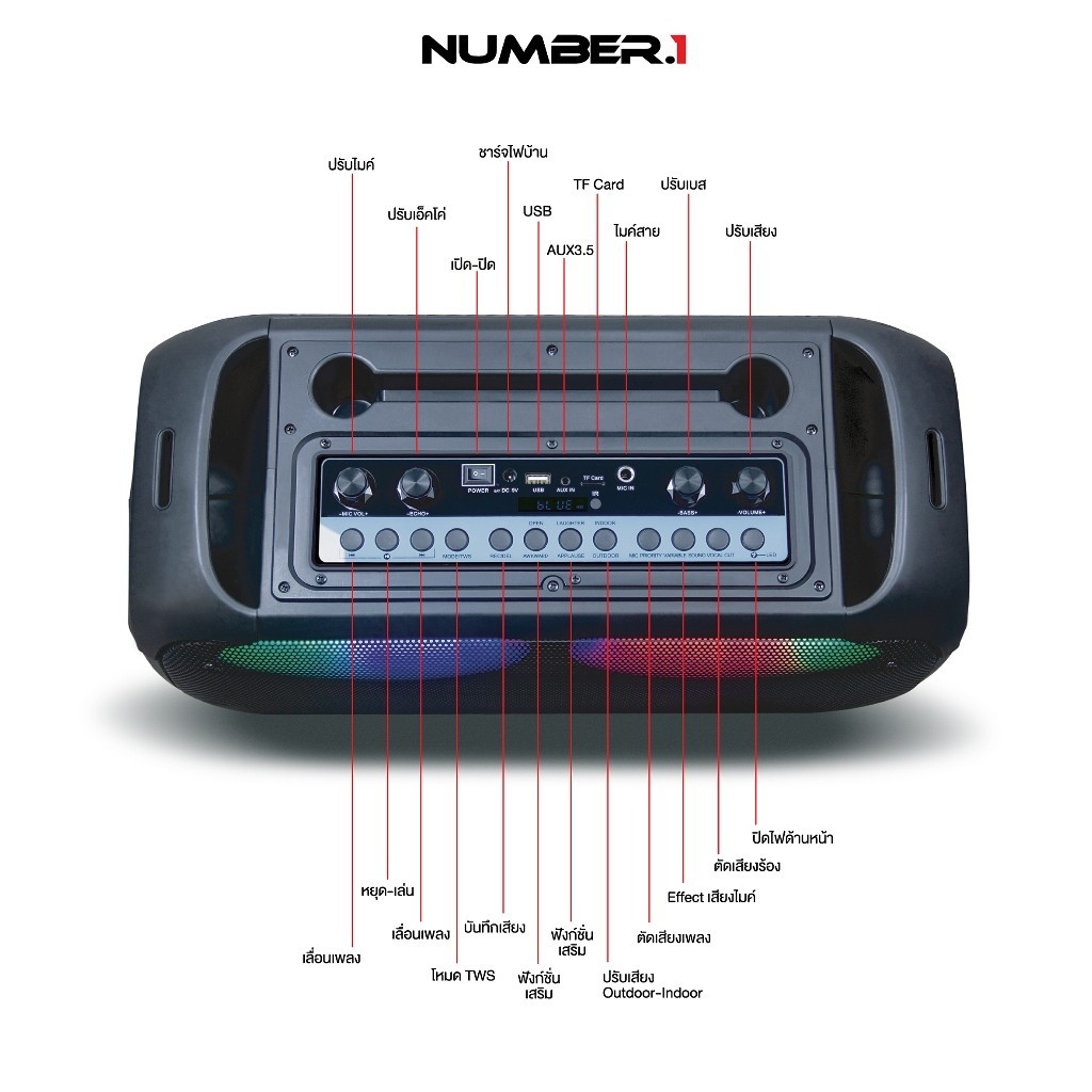 ลำโพงเสียงเพราะ ลำโพงบลูทูธ Number1 SP-G217 40วัตต์ ปรับเบส/เอ็คโค่ได้ ตัดเสียงร้องได้ ชาร์จไฟบ้านได