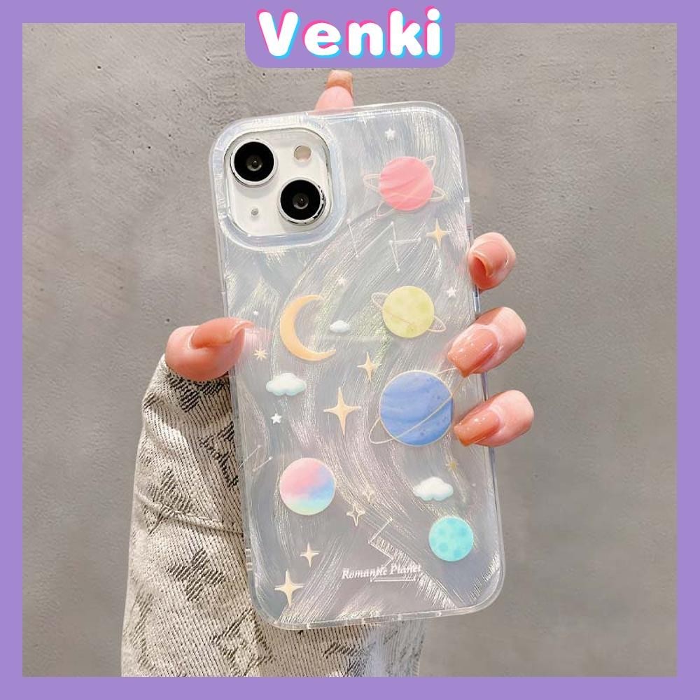 VENKI - สำหรับ iPhone 11 15 Pro Max เคส ไอโฟน ขนนกสีเงินหรูหราโฮโลแกรมเลเซอร์เคสใส อ่อนนุ่ม TPU ทางช้างเผือก เข้ากันได้กับ iPhone 14 13 Pro Max 12 Pro Max 11 XR XS 7 8 PLUS
