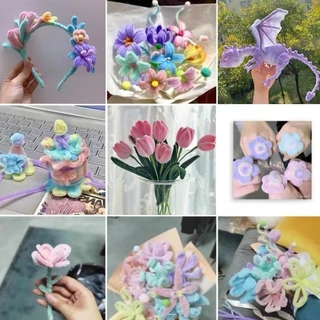 10Pcs 30cm ลวดกํามะหยี่ดออกไม้ DIY ดอกไม้ เด็กทำงานฝีมือ ขึ้น สีมาการอง เด็ก ของขวัญ เทศกาล ของตกแต