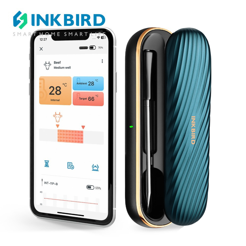 Inkbird INT-11X-B เครื่องวัดอุณหภูมิเนื้อสัตว์ อาหาร แบบไร้สาย บลูทูธ 91 ม. กันน้ํา พร้อมแอพเตือนภัย