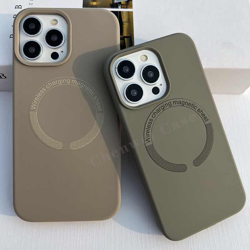 Magnetic Soft MatteซิลิโคนสําหรับiPhone 16 16Promax 16pro 16Plus 15Promax 15 15Pro 14Promax 13Promax 11 12Pro 13 13Pro 14Pro 14 11Promax 12Promax 14Plus 15Plusสีเทา