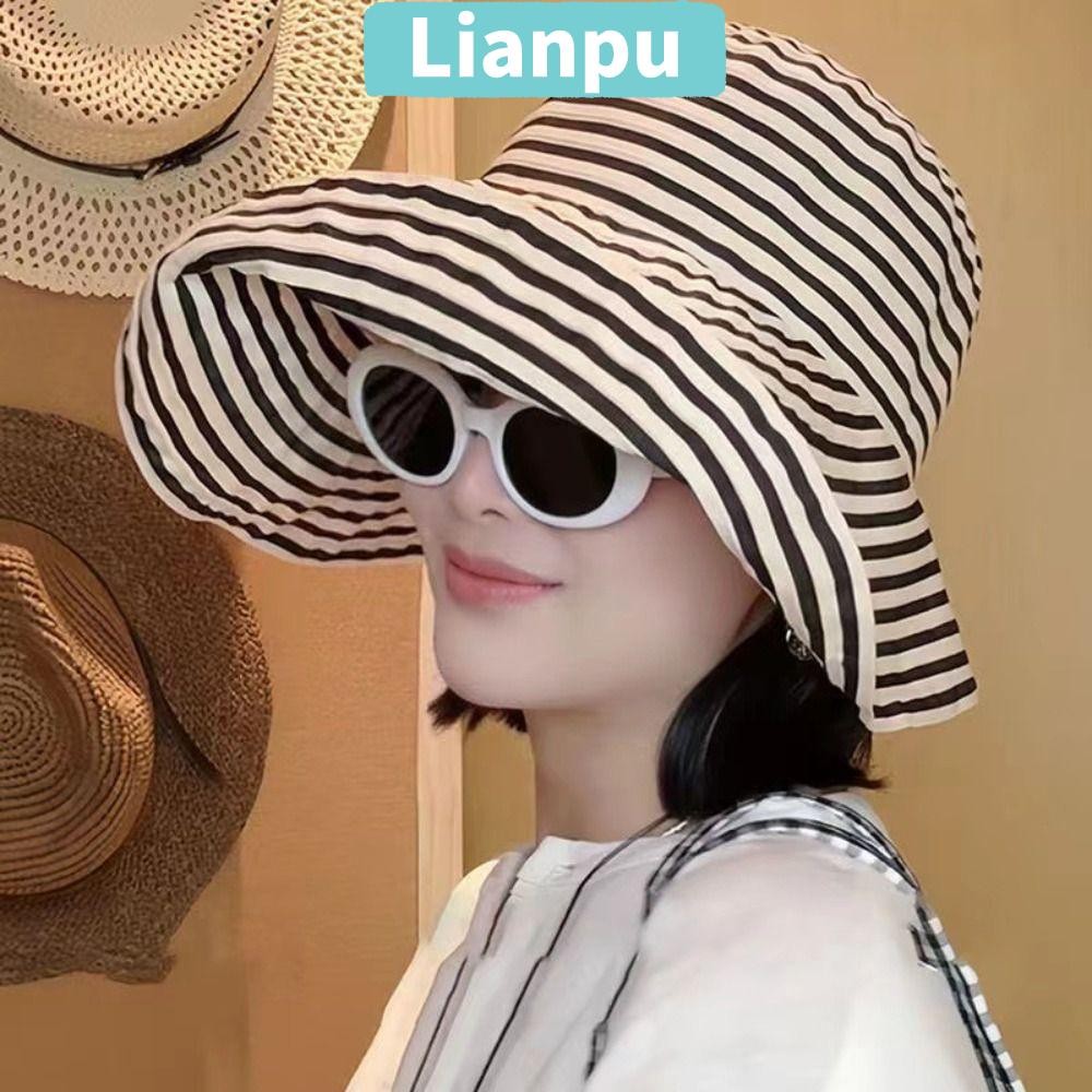 เหลียนผู่ หมวกกันแดดชายหาด,หมวกถังพับได้ลาย,กันแดดระบายอากาศหรูหราปีกกว้างหมวกชาวประมงแบบพกพา