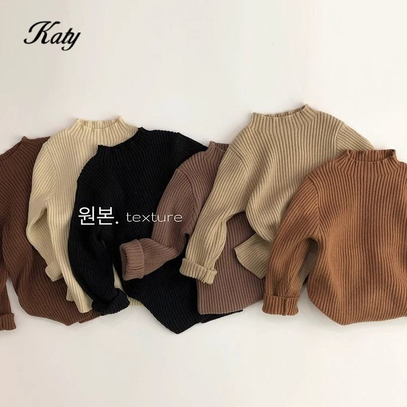 สีเมอราร์ด ~ ยืดหยุ่นมาก ~ เสื้อไหมพรมคอเต่าครึ่งตัวสำหรับเด็กฤดูใบไม้ร่วงและฤดูหนาวสไตล์เกาหลีเสื้อตัวในสไตล์ตะวันตกสำหรับผู้ชายและผู้หญิง Baosenเสื้อผ้าเด็กผู้หญิง